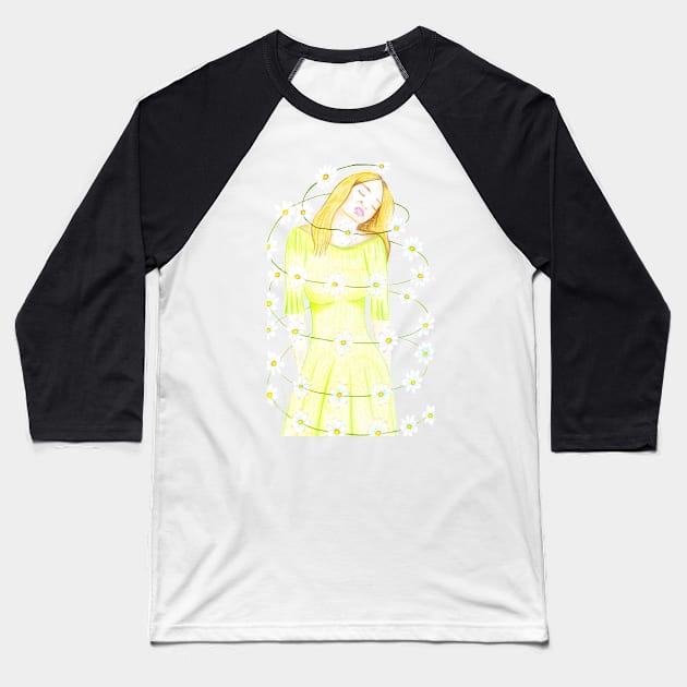 Dancing with the Daisies- Deep Red Baseball T-Shirt by EarthSoul